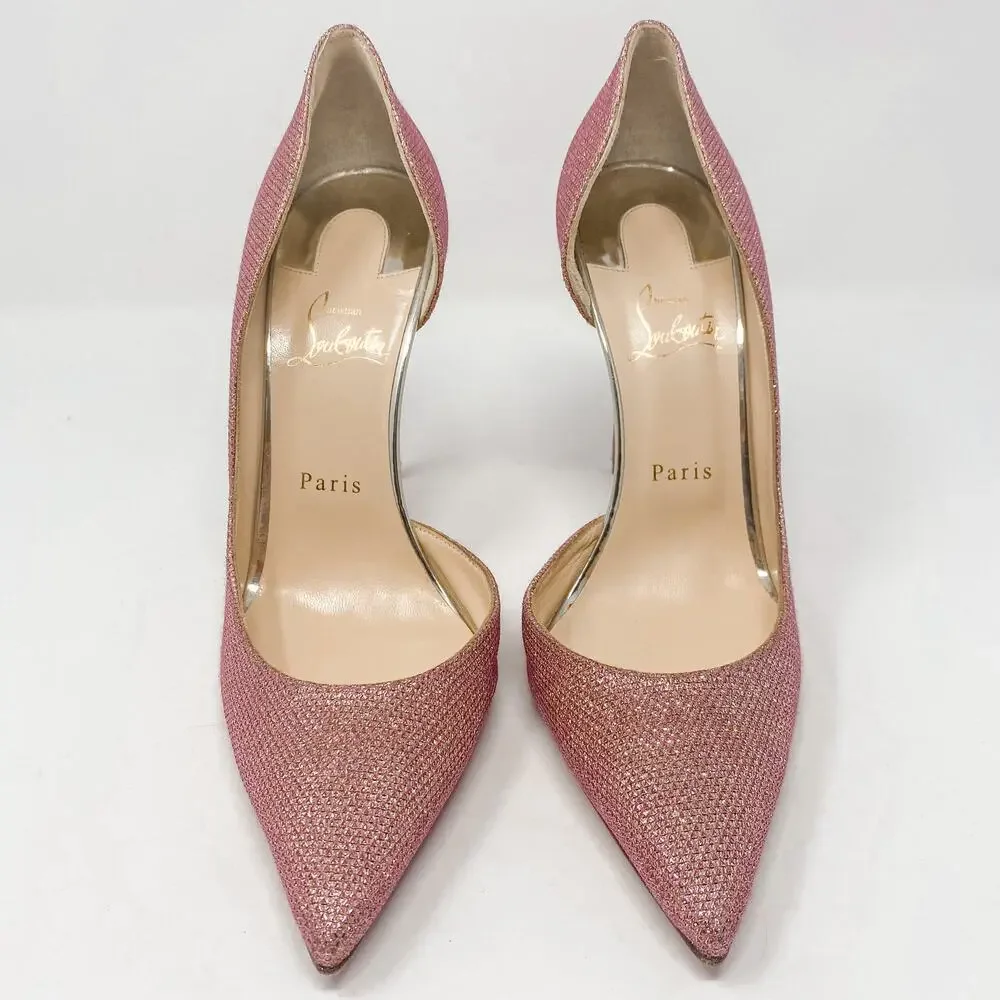 Christian Louboutin Iriza 100 Glitter Tisse Pink D'Orsay Heels EU 40 US 10